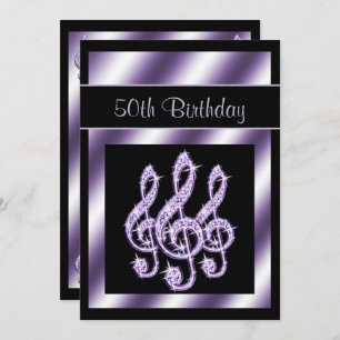 Elegant, Luscious Lilac Treble Clefs 50th Birthday Invitation