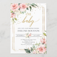 Elegant lush pink floral gold boho oh baby shower invitation