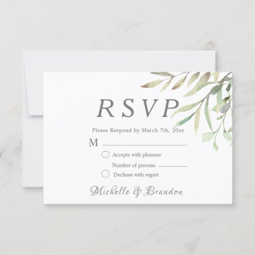 elegant lush water_colored wedding RSVP card