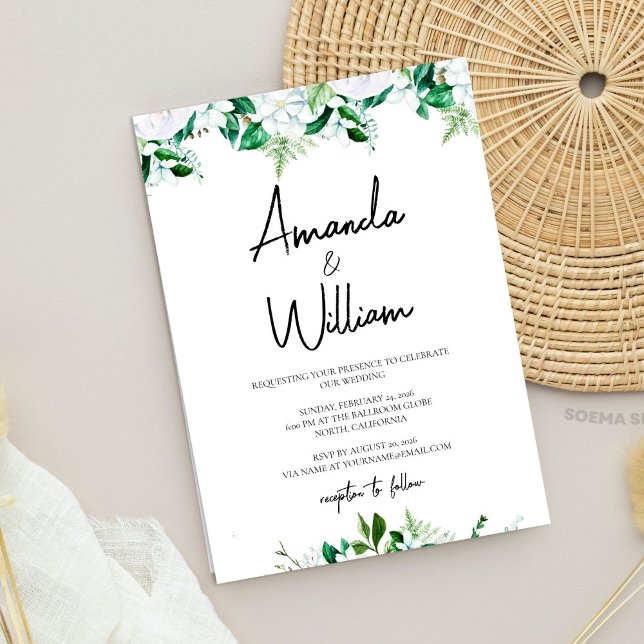 Elegant Lush White Floral and Greenery Wedding Invitation (Elegant Lush White Floral and Greenery Wedding Invitation)