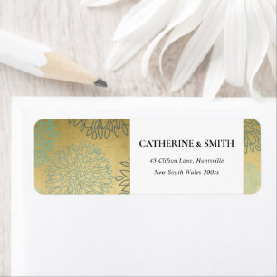 ELEGANT LUX FAUX GOLD DAHLIA FLORAL ADDRESS LABEL