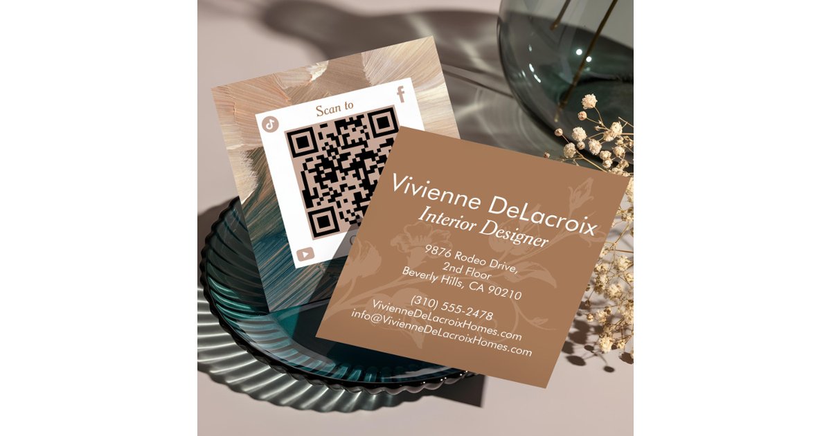 Elegant Lux Watercolor QR Code Interior Designer Square Business Card ...