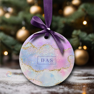 Elegant Luxe Agate Pastel Watercolor Monogram Ceramic Ornament