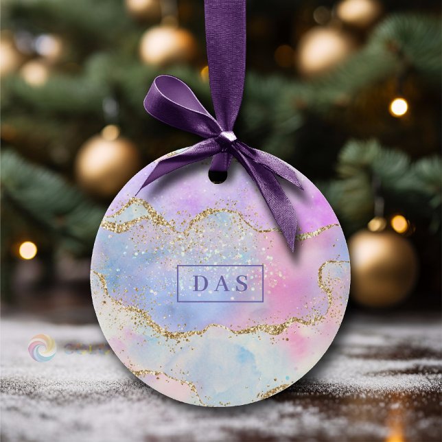 Elegant Luxe Agate | Pastel Watercolor Monogram Ceramic Ornament (Creator Uploaded)
