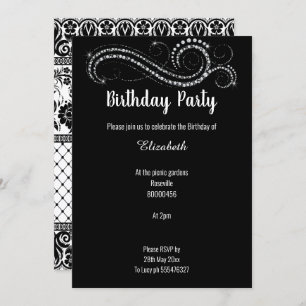ELEGANT LUXE BLACK LACE DIAMOND  INVITATION