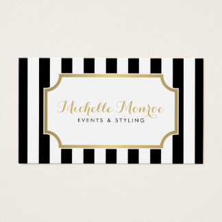 Elegant Luxe Bold Black and White Stripes Business Card