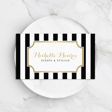 Elegant Luxe Bold Black And White Stripes Business Card