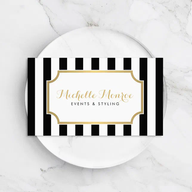 Elegant Luxe Bold Black and White Stripes Business Card | Zazzle