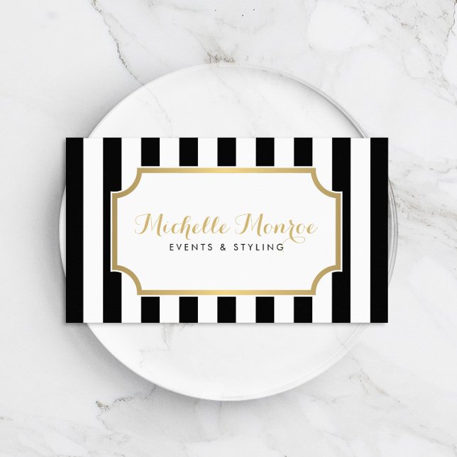 Elegant Luxe Bold Black and White Stripes Business Card (Creator Uploaded)