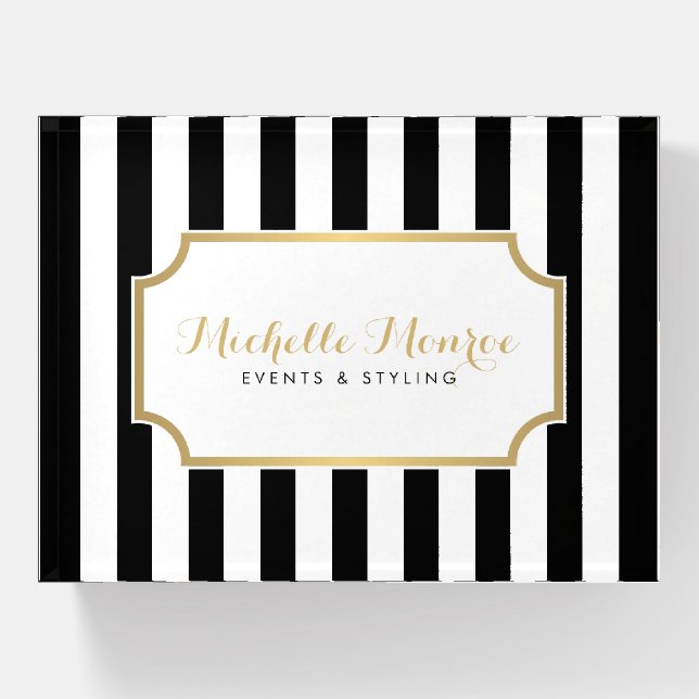 Elegant Luxe Bold Black and White Stripes Paperweight (Front)