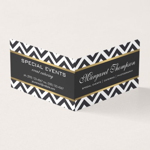 Elegant Luxe Chevron Pattern Gold Trim Business Card