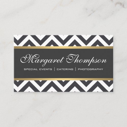 Elegant Luxe Chevron Pattern Gold Trim Business Card