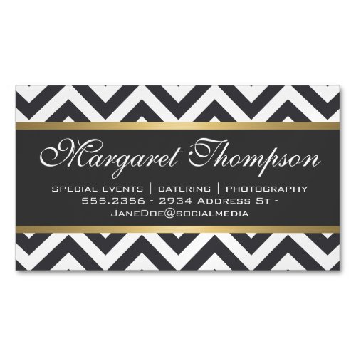 Elegant Luxe Chevron Pattern Gold Trim Business Card Magnet