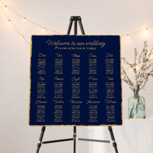 Elegant Luxe Gold Edge Navy Blue Seating Chart Foam Board