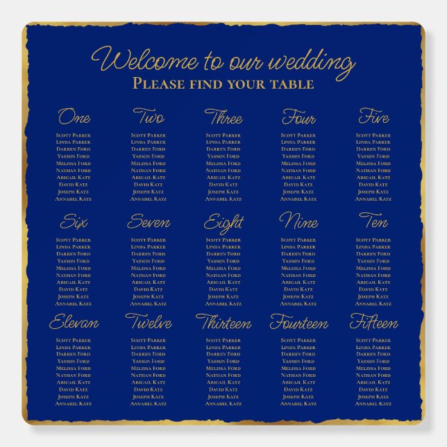 Elegant Luxe Gold Edge Royal Blue Seating Chart Foam Board (Front)