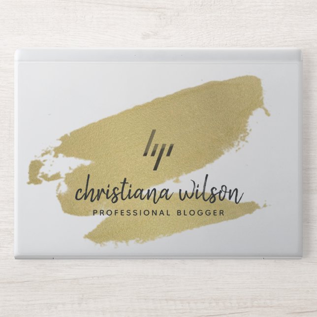 ELEGANT LUXE GOLD FOIL BRUSH STROKE CALLIGRAPHY HP LAPTOP SKIN (Front)