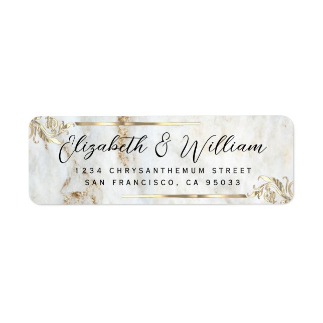 Elegant luxe Gold Frame & Marble Return Address  L Label (Front)