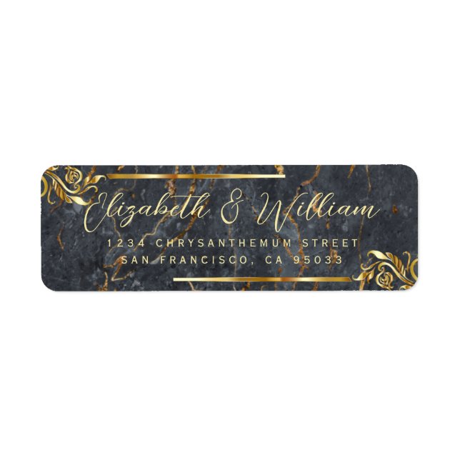 Elegant luxe Gold Frame & Marble Return Address  Label (Front)
