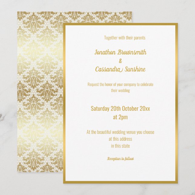 ELEGANT LUXE GOLD LACE WEDDING INVITATION (Front/Back)