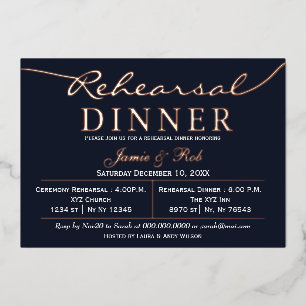 Elegant Luxe Navy Rose Gold Rehearsal Dinner  Foil Invitation