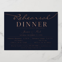 Elegant Luxe Navy Rose Gold Rehearsal Dinner  Foil Invitation
