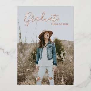 Elegant Luxe Photo Rose Gold Graduate Foil Invitation