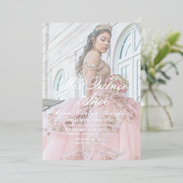  Elegant Luxe Quinceanera  Photo Invitation Foil Invitation (Standing Front)