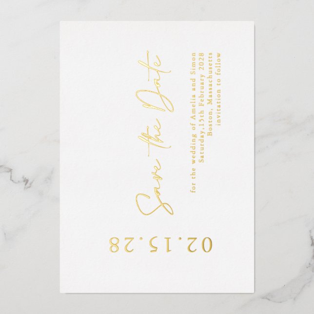 Elegant Luxe Real Gold Foil Save the Date Foil Invitation (Front)