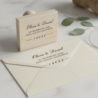 Elegant Luxe Script Custom Wedding Return Address Rubber Stamp