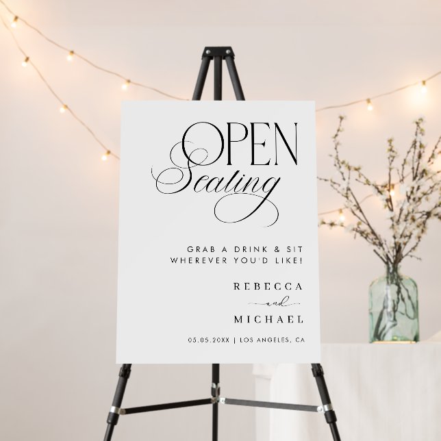 Elegant Luxe Script Open Seating Wedding Sign (In Situ (Stand))