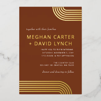 Elegant Luxe Terracotta Arched Gold Wedding Foil Foil Invitation