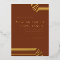 Elegant Luxe Terracotta Arched Gold Wedding  Foil Invitation