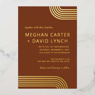 Elegant Luxe Terracotta Arched Gold Wedding Foil Invitation
