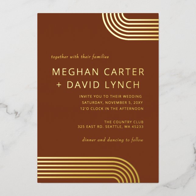 Elegant Luxe Terracotta Arched Gold Wedding  Foil Invitation (Front)