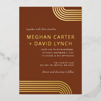 Elegant Luxe Terracotta Arched Gold Wedding  Foil  Invitation
