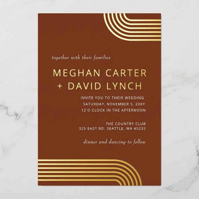 Elegant Luxe Terracotta Arched Gold Wedding  Foil  Invitation (Front)