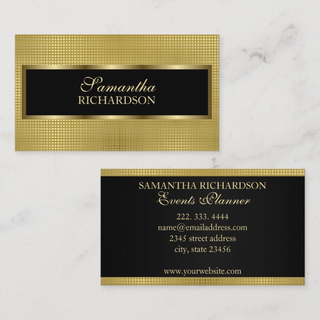 Elegant Luxurious Black And Gold Geometric Mesh Business Card (Front/Back)