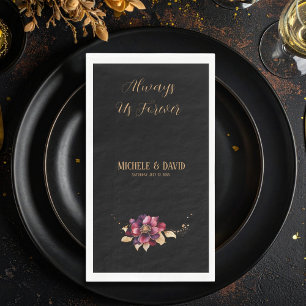 Elegant Luxurious Black Gold Burgundy Floral Paper Guest Towels