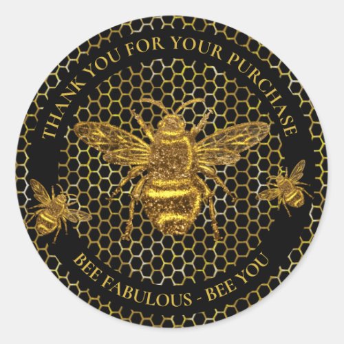 Elegant Luxurious Black Gold Queen Bee Thank You Classic Round Sticker
