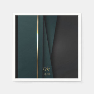 Elegant Luxurious Dark Green Gold Monogram Name Napkins