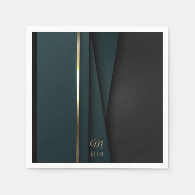 Elegant Luxurious Dark Green Gold Monogram Name Napkins (Front)