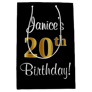 Elegant, Luxurious, Faux Gold Look 20th Birthday Medium Gift Bag