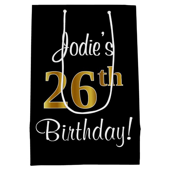 Elegant, Luxurious, Faux Gold Look 26th Birthday Medium Gift Bag (Back)