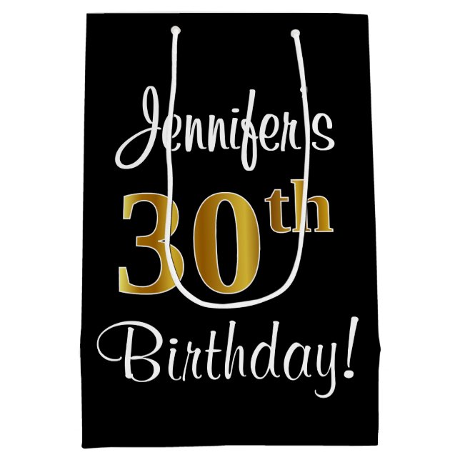 Elegant, Luxurious, Faux Gold Look 30th Birthday Medium Gift Bag (Back)