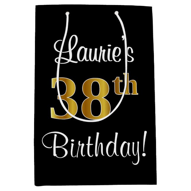 Elegant, Luxurious, Faux Gold Look 38th Birthday Medium Gift Bag (Front)
