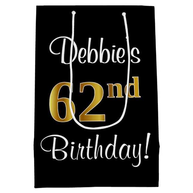 Elegant, Luxurious, Faux Gold Look 62nd Birthday Medium Gift Bag (Back)