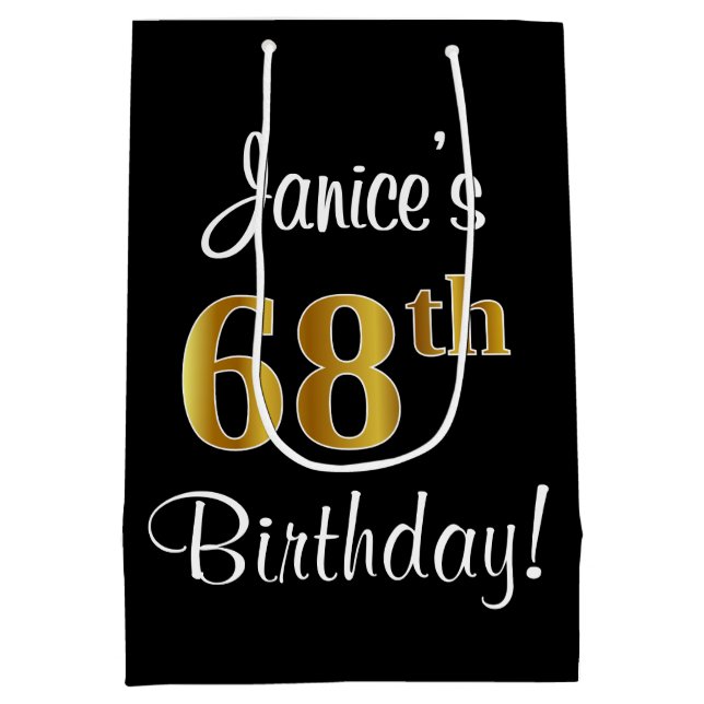 Elegant, Luxurious, Faux Gold Look 68th Birthday Medium Gift Bag (Back)