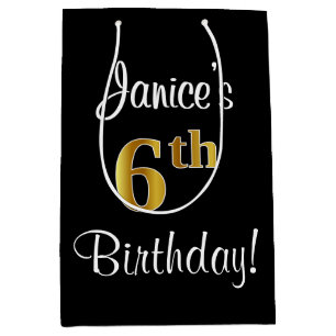 Elegant, Luxurious, Faux Gold Look 6th Birthday Medium Gift Bag