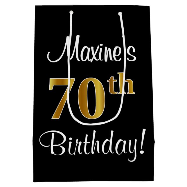 Elegant, Luxurious, Faux Gold Look 70th Birthday Medium Gift Bag (Back)