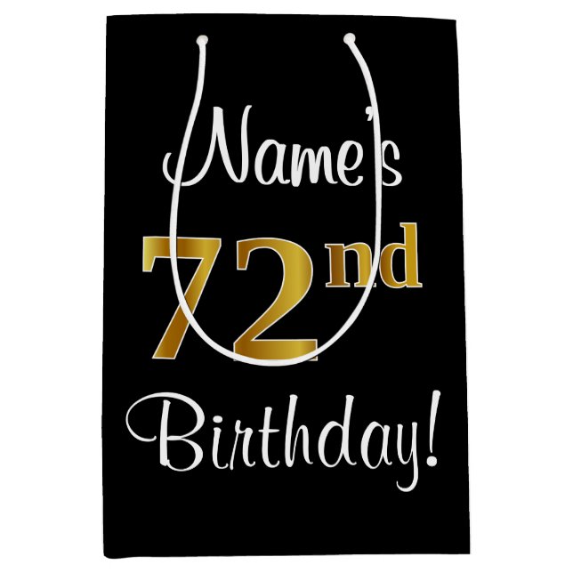 Elegant, Luxurious, Faux Gold Look 72nd Birthday Medium Gift Bag (Front)